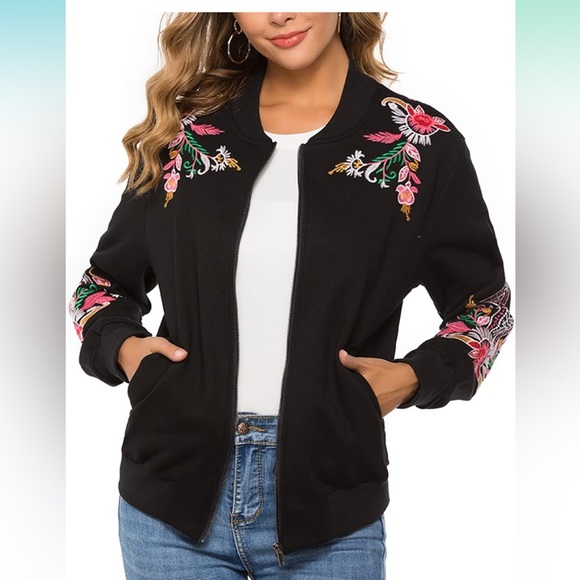 A K zip up black embroidered jacket - Picture 1 of 11
